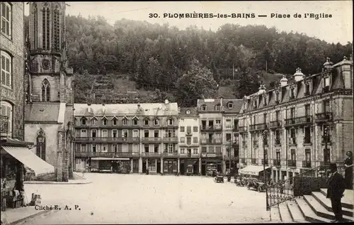 Ak Plombières les Bains Lothringen Vosges, Place de l´Église