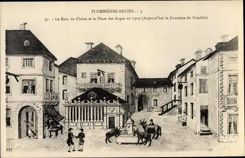 Künstler Ak Plombières Lothringen Vosges, Le Bain du Chêne, Place des Auges en 1709