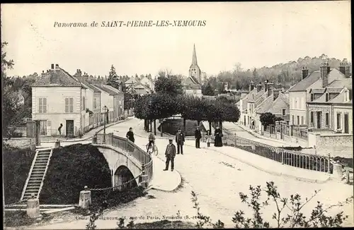 Ak Saint Pierre lès Nemours Seine et Marne, Panorama pris du Pont vers l´Église