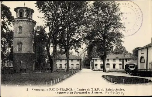 Ak Ponthierry Seine et Marne, Centre de TSF de Sainte Assise, Tourelle et Logements