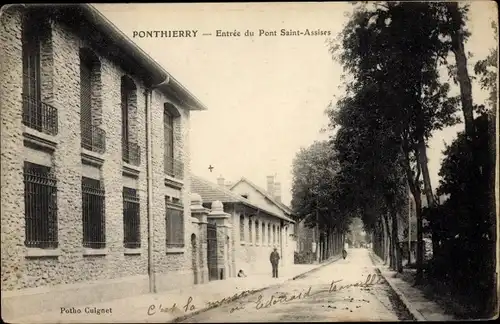 Ak Ponthierry Seine et Marne, Entrée du Pont Saint-Assises