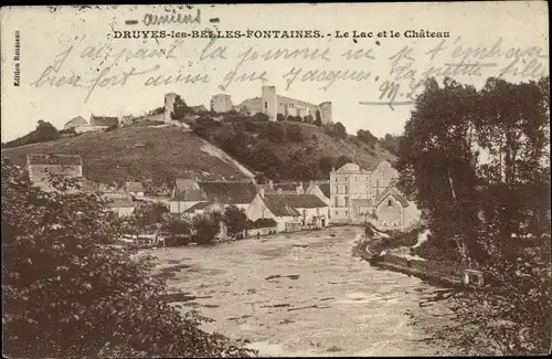 Ak Druyes les Belles Fontaines Yonne, Le Lac et le Château