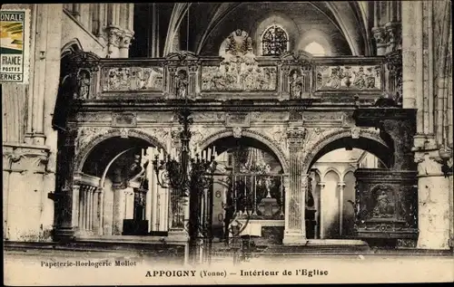 Ak Appoigny Yonne, Intérieur de l´Église