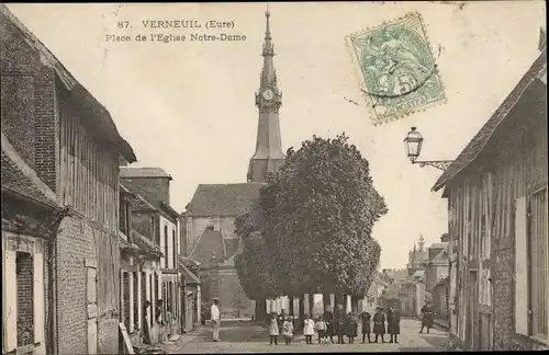 Ak Verneuil Eure, Place de l'Eglise Notre Dame