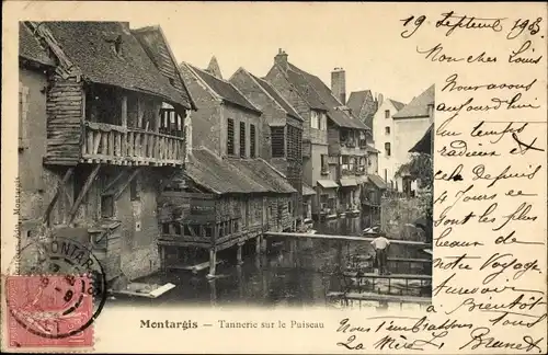 Ak Montargis Loiret, Tannerie sur le Puiseaux