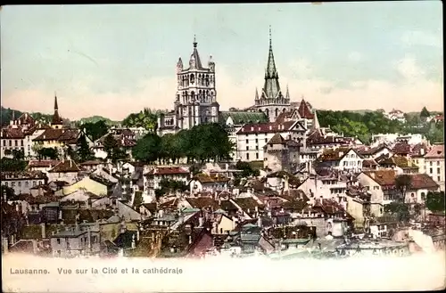 Ak Lausanne Kanton Waadt, Vue sur la Cité et la Cathédrale