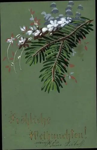Ak Glückwunsch Weihnachten, Tannenzweig, Blüten