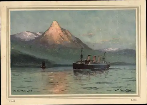 Künstler Ak Stöwer, Willy, Dampfer der HAPAG, Im Vartdals Fjord