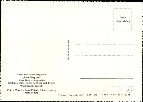 Ak Waschleithe Grünhain Beierfeld Erzgebirge, Erzbergwerk Alter Bergbau, Bergmannsgezähe, Schlegel