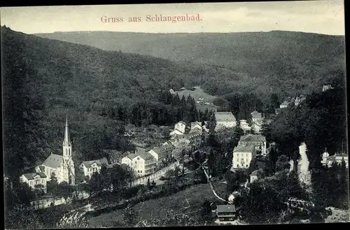 Ak Schlangenbad im Taunus Hessen, Ort aus Vogelschau, Kirche