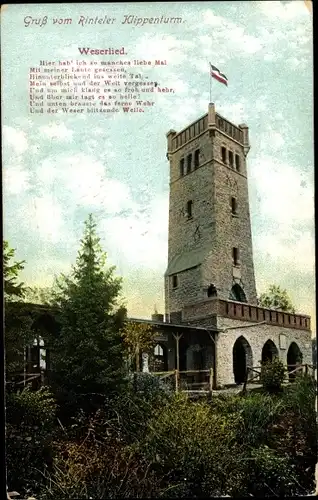 Ak Rinteln an der Weser Kreis Schaumburg, Partie am Klippenturm, Weserlied