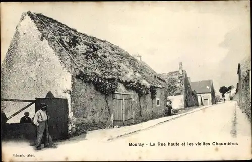 Ak Bouray Essonne, Rue Haute et les Vieilles Chaumières