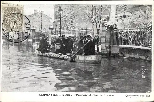 Ak Rueil Hauts-de-Seine, Crue de la Seine de Janvier 1910, Transport des Habitants