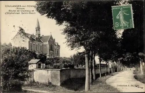 Ak Coulanges sur Yonne, Route de Clamecy et Orphelinat Saint Henri