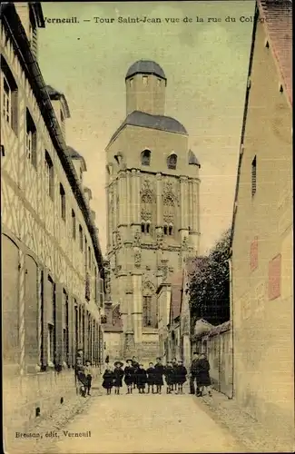 Ak Verneuil Eure, Tour Saint Jean vue de la rue du College