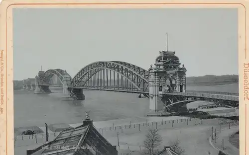 Kabinett Foto Düsseldorf am Rhein, Rheinbrücke, 1901