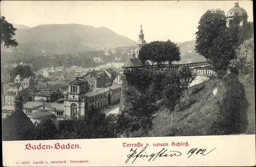 Ak Baden Baden am Schwarzwald, Terrasse vom neuen Schloss