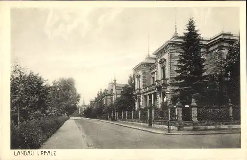 Ak Landau in der Pfalz, Straße mit Villen