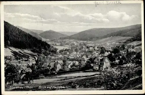 Ak Manebach Ilmenau in Thüringen, Panorama vom Ort, Hügellandschaft