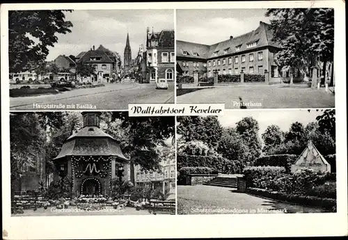 Ak Kevelaer am Niederrhein, Hauptstraße, Basilika, Priesterhaus, Gnadenkapelle, Marienpark & Madonna