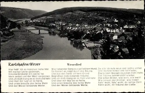 Liedkarten Ak Bad Karlshafen an der Oberweser Hessen, Weserlied, Panorama vom Ort