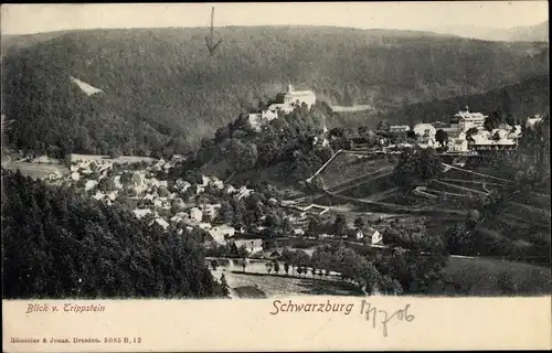 Ak Schwarzburg im Schwarzatal Thüringen, Blick vom Trippstein auf den Ort
