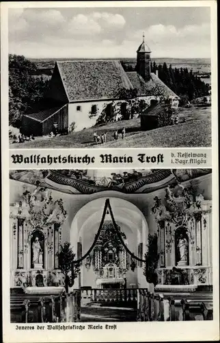 Ak Nesselwang im Allgäu, Wallfahrtskirche Maria Trost, aussen und innen