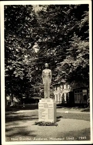 Ak Zuidlaren Drenthe Niederlande, Monument 1940 - 1945