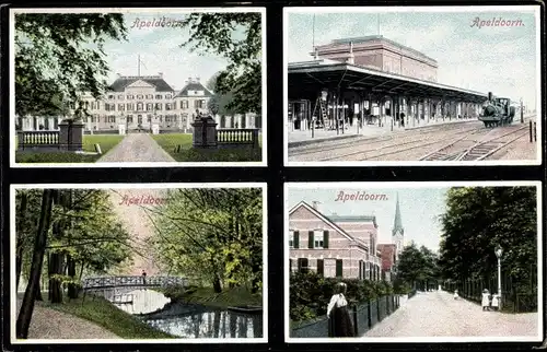 Ak Apeldoorn Gelderland, Bahnhof, Gleisseite, Brücke, Palast Het Loo