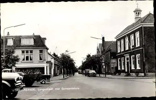 Ak ’s Gravenzande Westland Südholland, Langestraat met Gemeentehuis, Autos