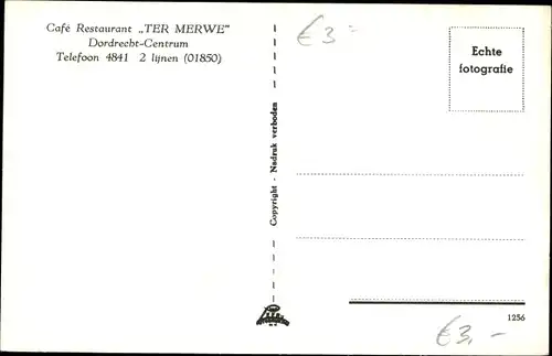 Ak Dordrecht Südholland Niederlande, Cafe Restaurant Ter Merwe, Oranjeboom