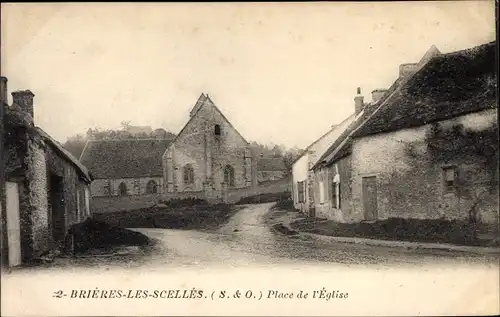 Ak Brières les Scellés Essonne, Place de l´Église