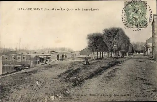 Ak Bray sur Seine Seine et Marne, Les Quais et le Bâteau Lavoir