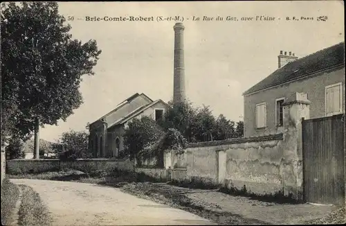 Ak Brie Comte Robert Seine et Marne, Rue du Gaz avec l´Usine