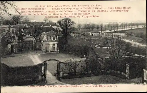 Ak Vitry Val de Marne, Pavillons des Gardes et Avenue du Chemin de Fer