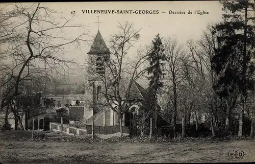 Ak Villeneuve Saint Georges Val de Marne, Derrière de l´Église