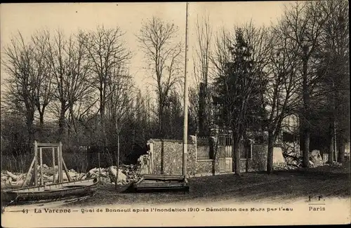 Ak Lavarenne Val-de-Marne, Quai de Bonneuil après l´Inondation de 1910