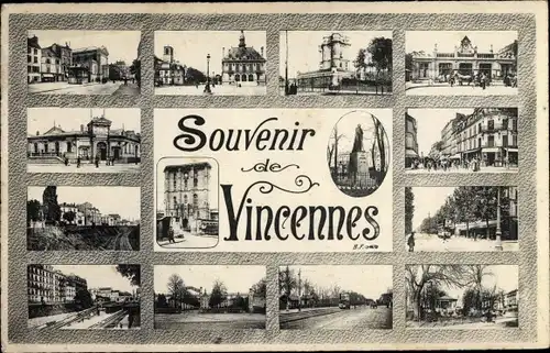 Ak Vincennes Val de Marne, Souvenir, Montage, Mairie, Église, Gare