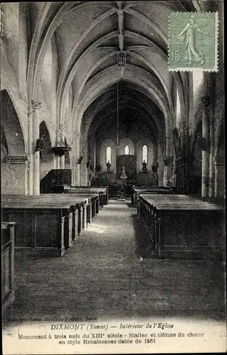 Ak Dixmont Yonne, Intérieur de l´Église