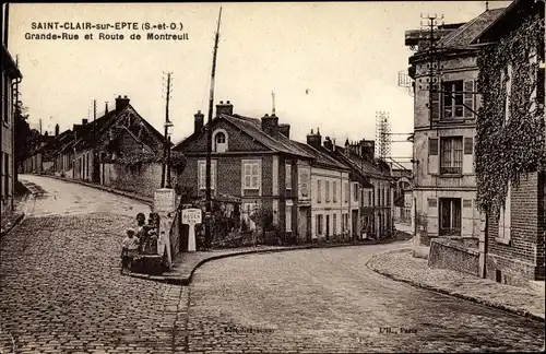 Ak Saint Clair Sur Epte Val d’Oise, Grande Rue et Route de Montreull