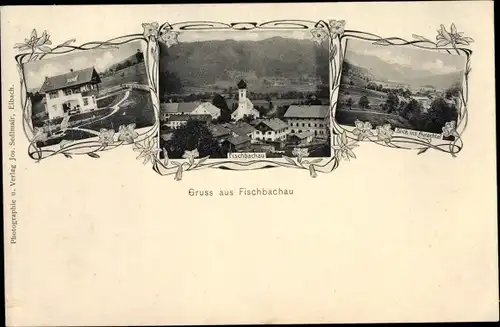 Ak Fischbachbau in Oberbayern, Aurachtal, Blick über die Dächer der Stadt, Berghaus