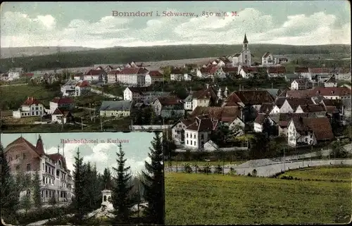 Ak Bonndorf im Schwarzwald, Panorama vom Ort, Bahnhofshotel und Kurhaus