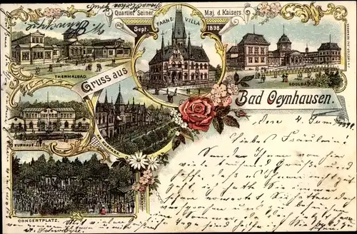 Litho Bad Oeynhausen in Westfalen, Solbad, Farne Villa, Thermalbad, Kurhaus, Kurpark, Konzertplatz