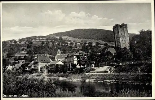 Ak Dausenau an der Lahn, Teilansicht, Hotel Lahnhof, Ruine