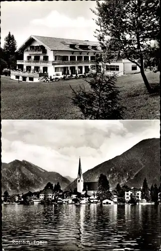 Ak Rottach Egern in Oberbayern, Wallberg Sanatorium, Roßwandweg 2, Teilansicht, Kirche