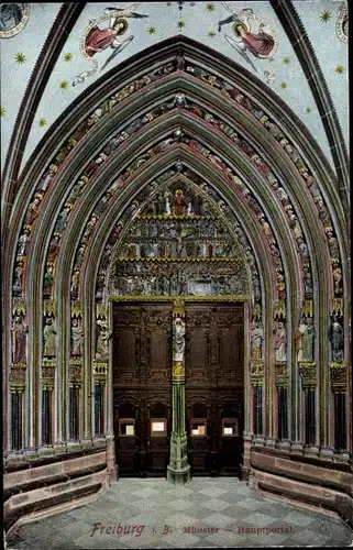 Ak Freiburg im Breisgau, Münster, Hauptportal