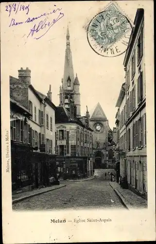 Ak Melun Seine et Marne, Église Saint Aspais