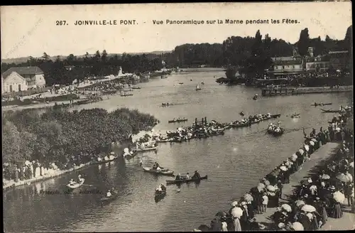 Ak Joinville le Pont Val de Marne, Vue Panoramique sur la Marne pendant les Fêtes