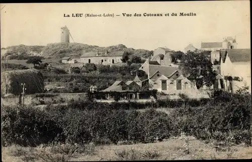 Ak La Leu Maine-et-Loire, Vue des Coteaux et du Moulin