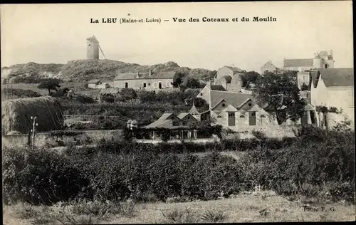 Ak La Leu Maine-et-Loire, Vue de Coteaux et du Moulin